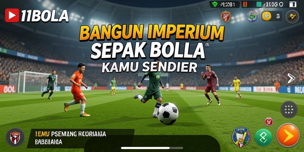 Screenshot 11BOLA menampilkan aksi seru di lapangan sepak bola.