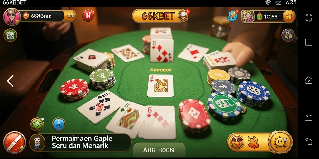 Tampilan gameplay seru di 66KBET dengan pemain aktif di meja gaple.