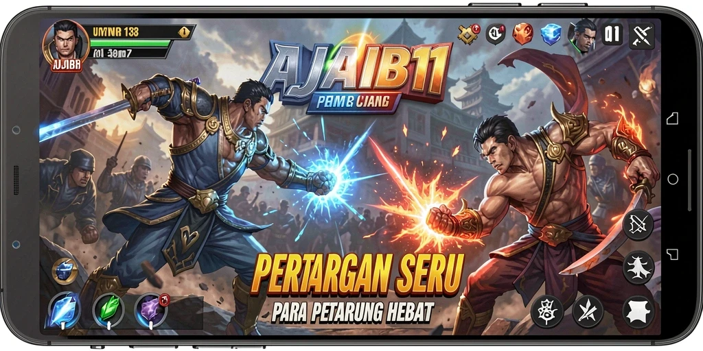 Screenshot AJAIB11 menampilkan aksi pertarungan yang mendebarkan dan karakter-karakter yang unik.
