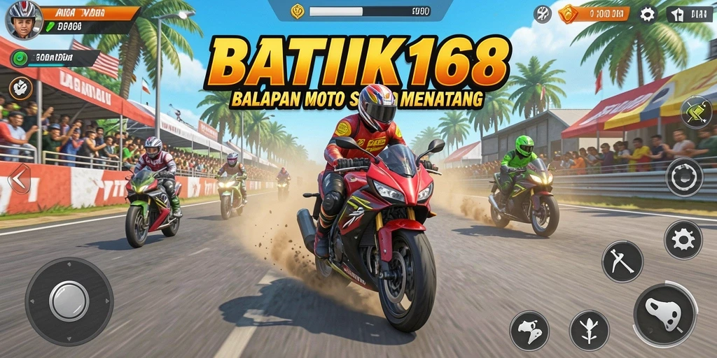 Screenshot utama BATIK168 menampilkan balapan motor yang intens dan mendebarkan.