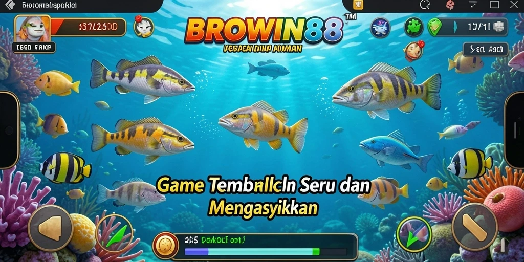 Screenshot dari gameplay BROWIN88 yang menampilkan aksi menembak ikan.