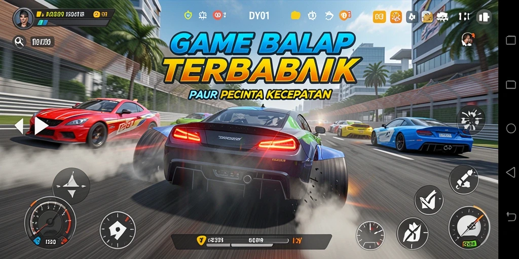 Screenshot gameplay DY01 menunjukkan aksi balap yang cepat dan mendebarkan.