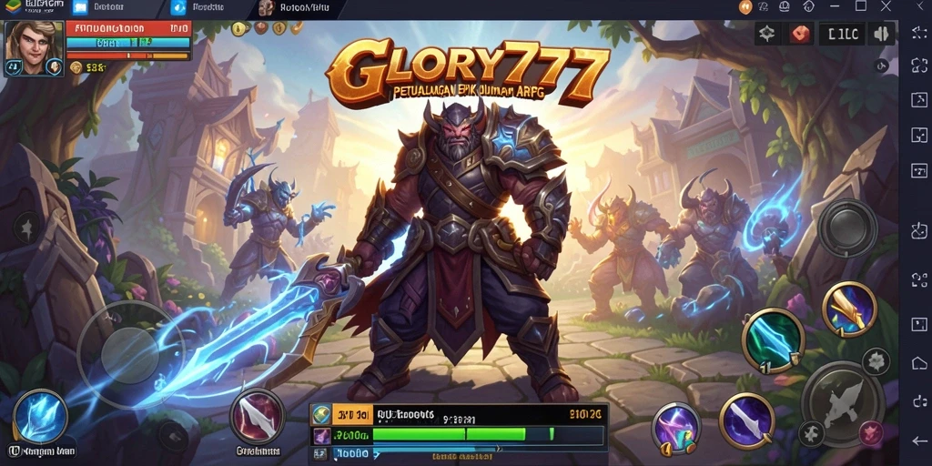 Screenshot menampilkan aksi pertempuran epik dalam GLORY777.
