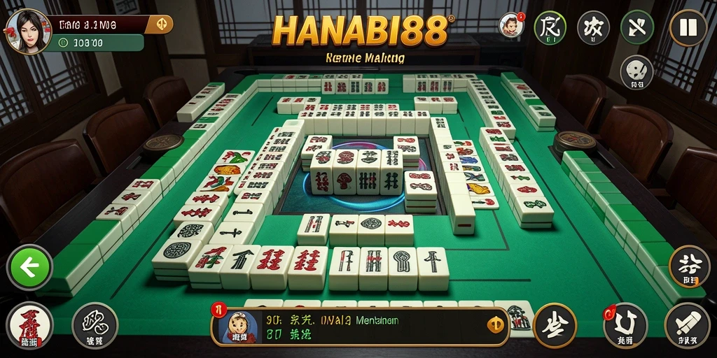 Screenshot gameplay <strong>HANABI88</strong> menunjukkan momen seru saat memecahkan puzzle Mahjong.