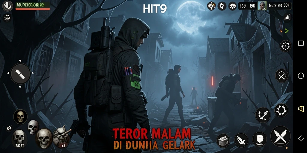 Tampilan screenshot <strong>HIT9</strong> menampilkan karakter dalam suasana menegangkan di lingkungan yang gelap dan menyeramkan.