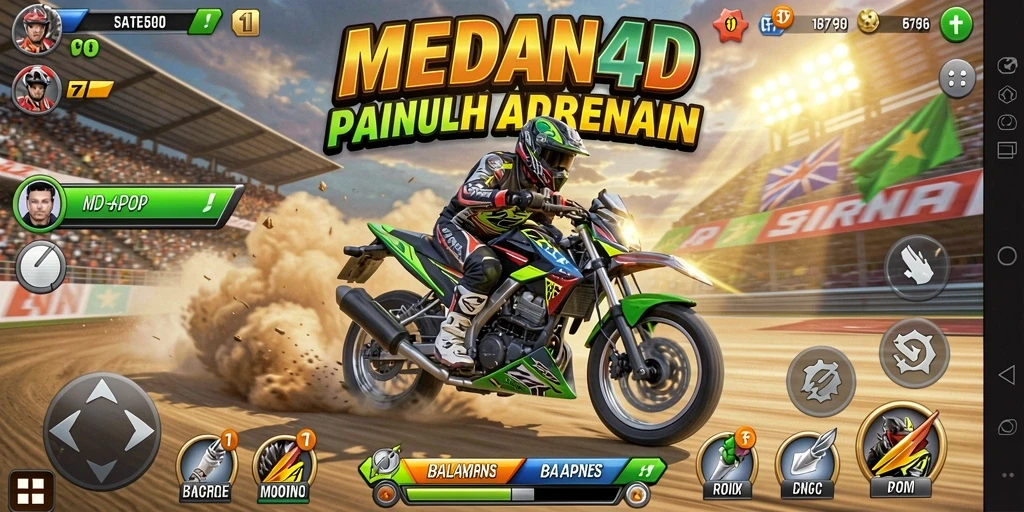 Tampilan gameplay MEDAN4D dengan balapan motor yang mendebarkan.