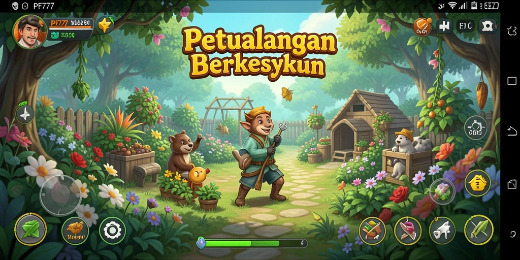Tangkapan layar utama PF777 menampilkan gameplay berkebun yang menarik dan interaktif.