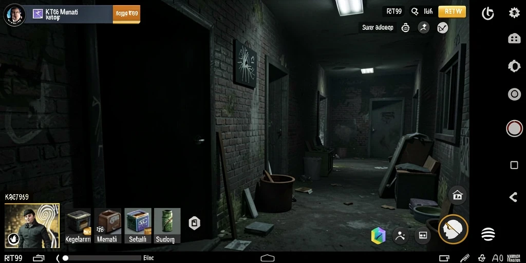 Screenshot gameplay RT99 menunjukkan suasana horor yang intens dan mencekam.