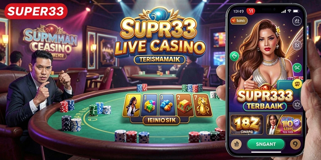 Tangkapan layar SUPER33 menunjukkan dealer live dalam aksi di meja permainan.