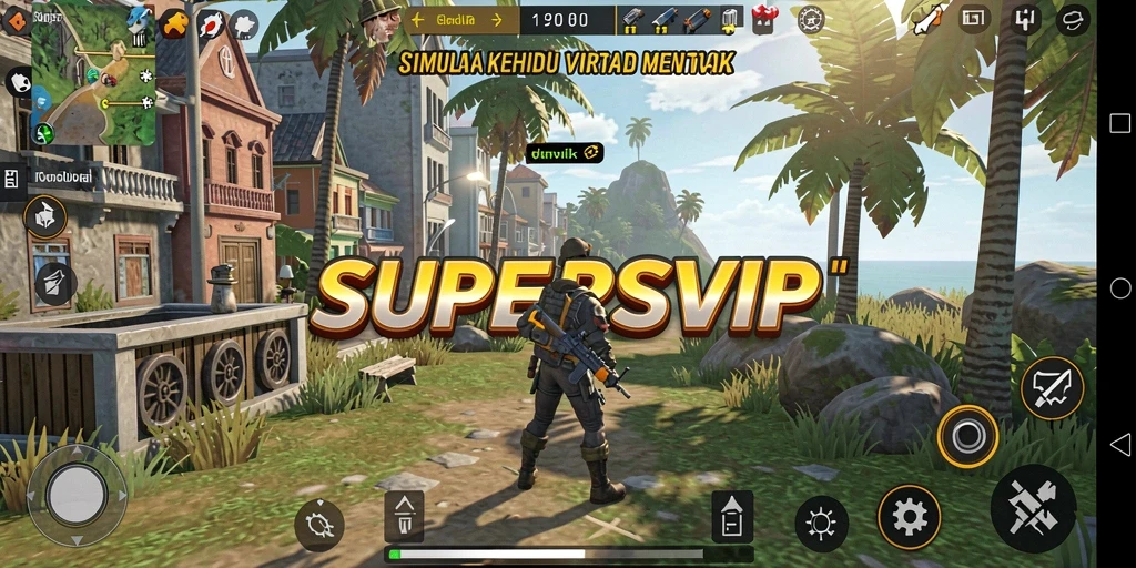 Screenshot gameplay SUPERSVIP menampilkan karakter berinteraksi di dunia virtual.