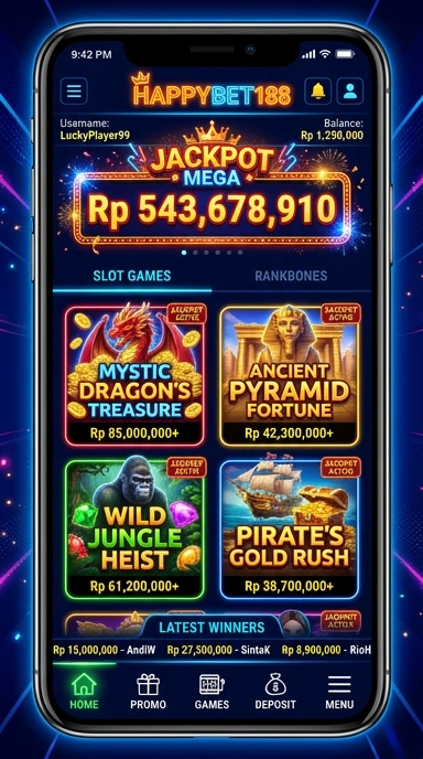 Menu utama aplikasi happybet188 yang informatif.